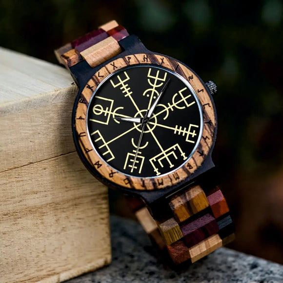 Norse Viking Style Wooden Watch | Personalised Viking Watch | Vegvisir Watch