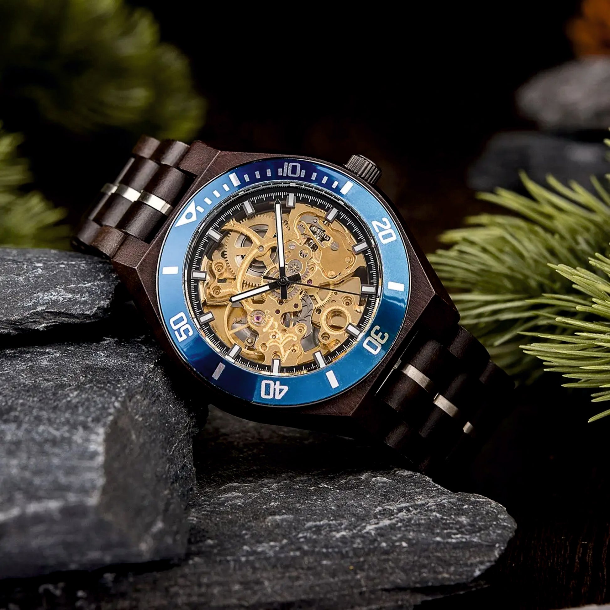 Black & Blue Wooden Automatic Movement Watch  | Personalised Watch | Unique Men's Watch (Copy)