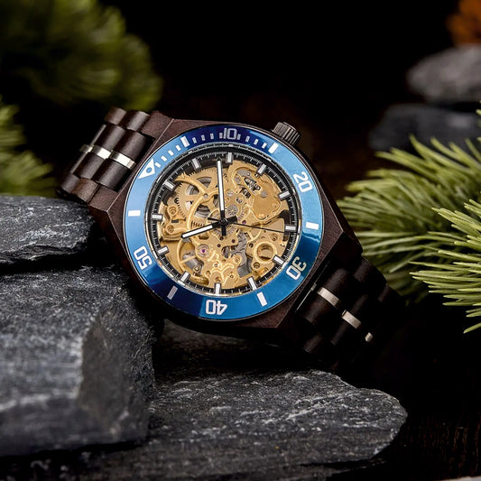 Black & Blue Wooden Automatic Movement Watch  | Personalised Watch | Unique Men's Watch (Copy)