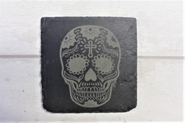 Candy Skull Engraved Slate Coaster Set