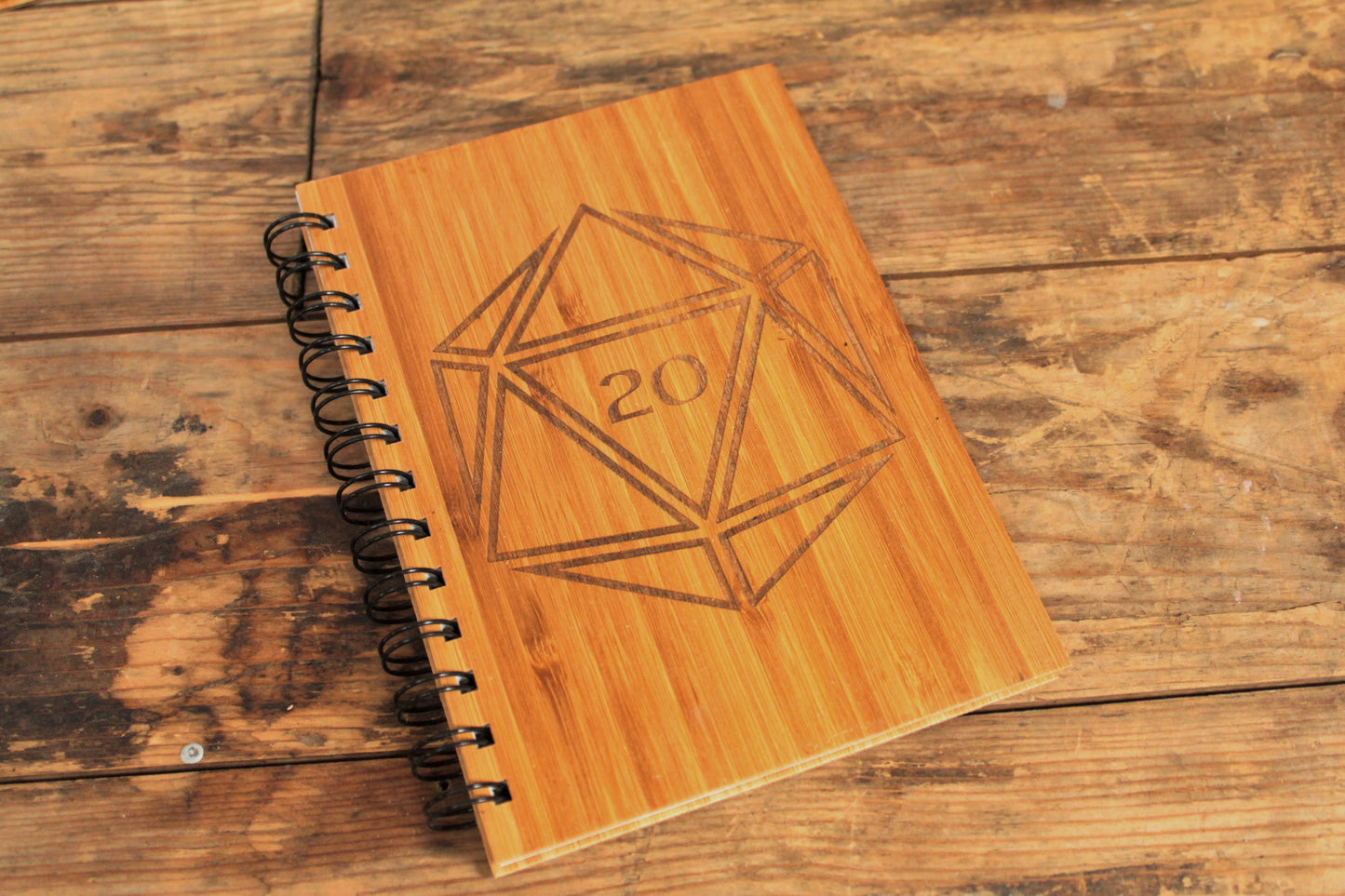 D20 engraved bamboo notebook by Fandomonium