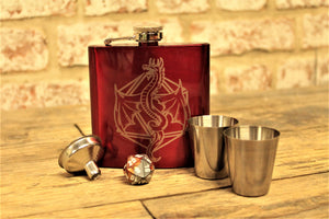 Dragon D20 Design Engraved Hip Flask Flask - Choice of Colours