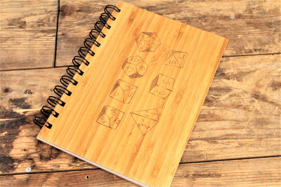 Dice engraved bamboo notebook by Fandomonium