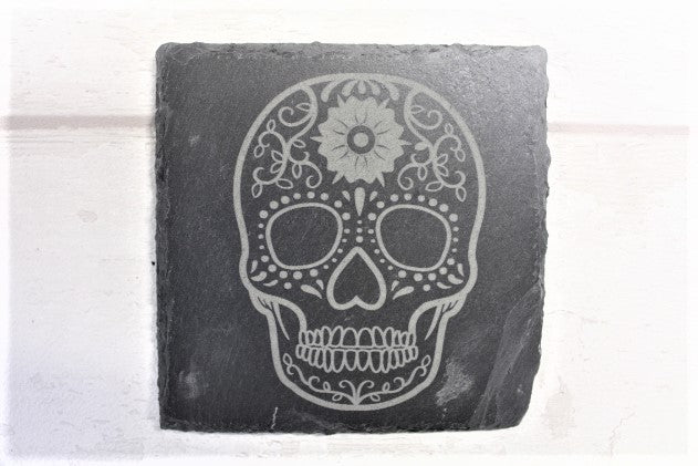 Candy Skull Engraved Slate Coaster Set