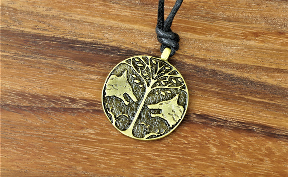 Brass Effect Wolf Stamped Pendant Necklace