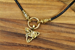 Gold Effect Triquetra Trinity Knot With Wolf Pendant Necklace