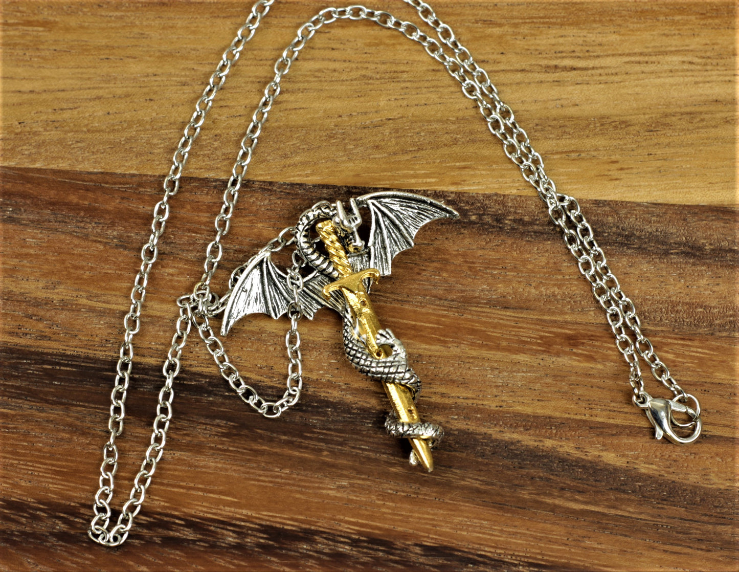 Dragon With Gold Sword Pendant Necklace