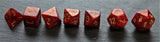 Red Marble Polyhedral Dice Set In Polished Oak Gift Box