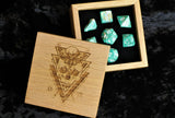Copper Oxide Effect Polyhedral Dice Set In Polished Oak Gift Box