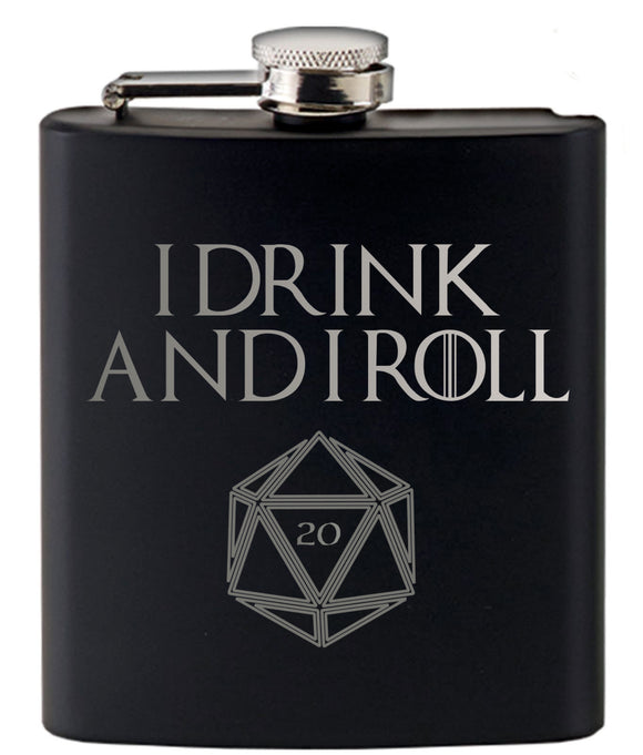 I Drink and I Roll 20 Game of Thrones and Dungeons and Dragons Inspired Hip Flask Set by Fandomonium