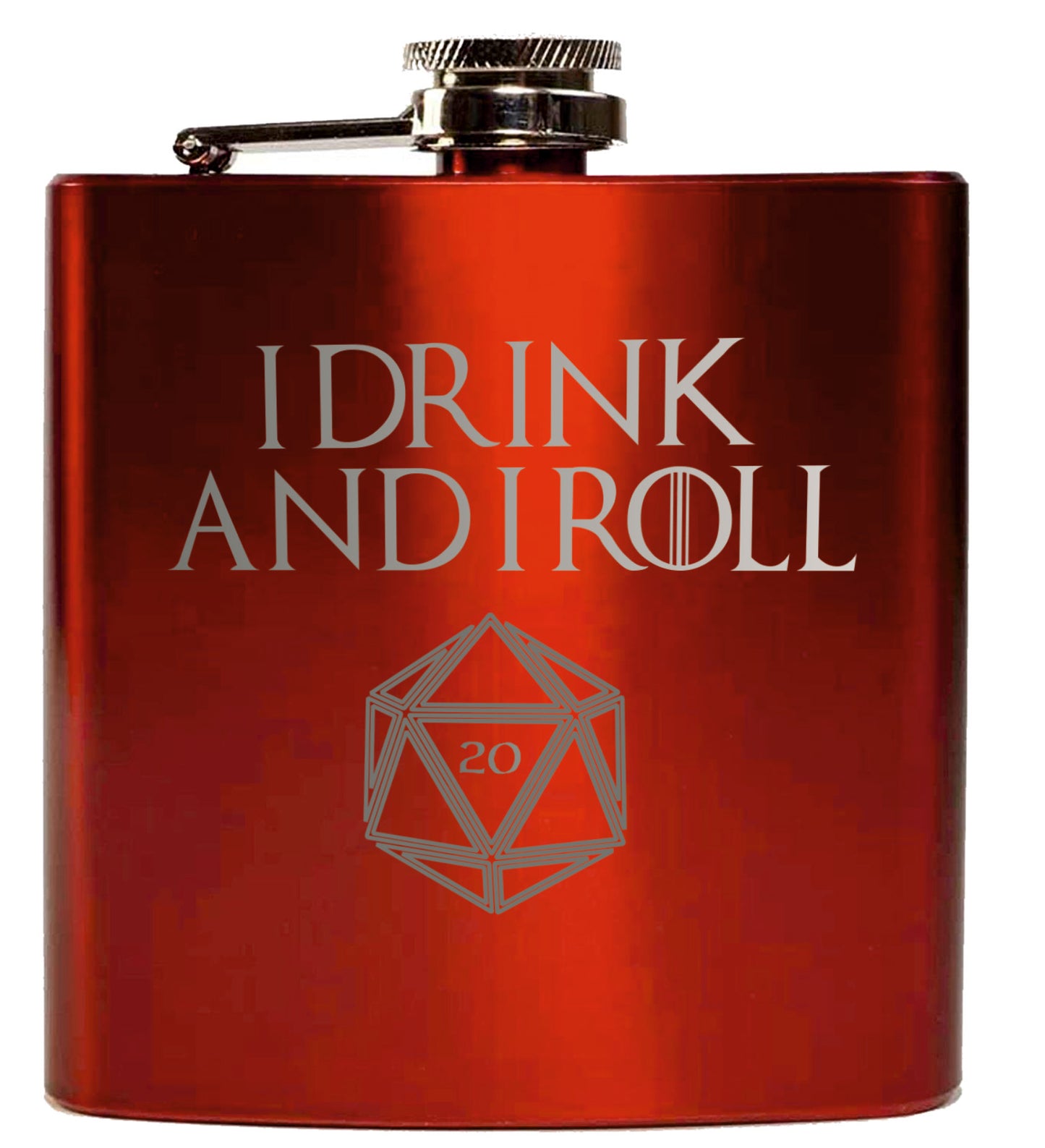 I Drink and I Roll 20 Game of Thrones and Dungeons and Dragons Inspired Hip Flask Set by Fandomonium