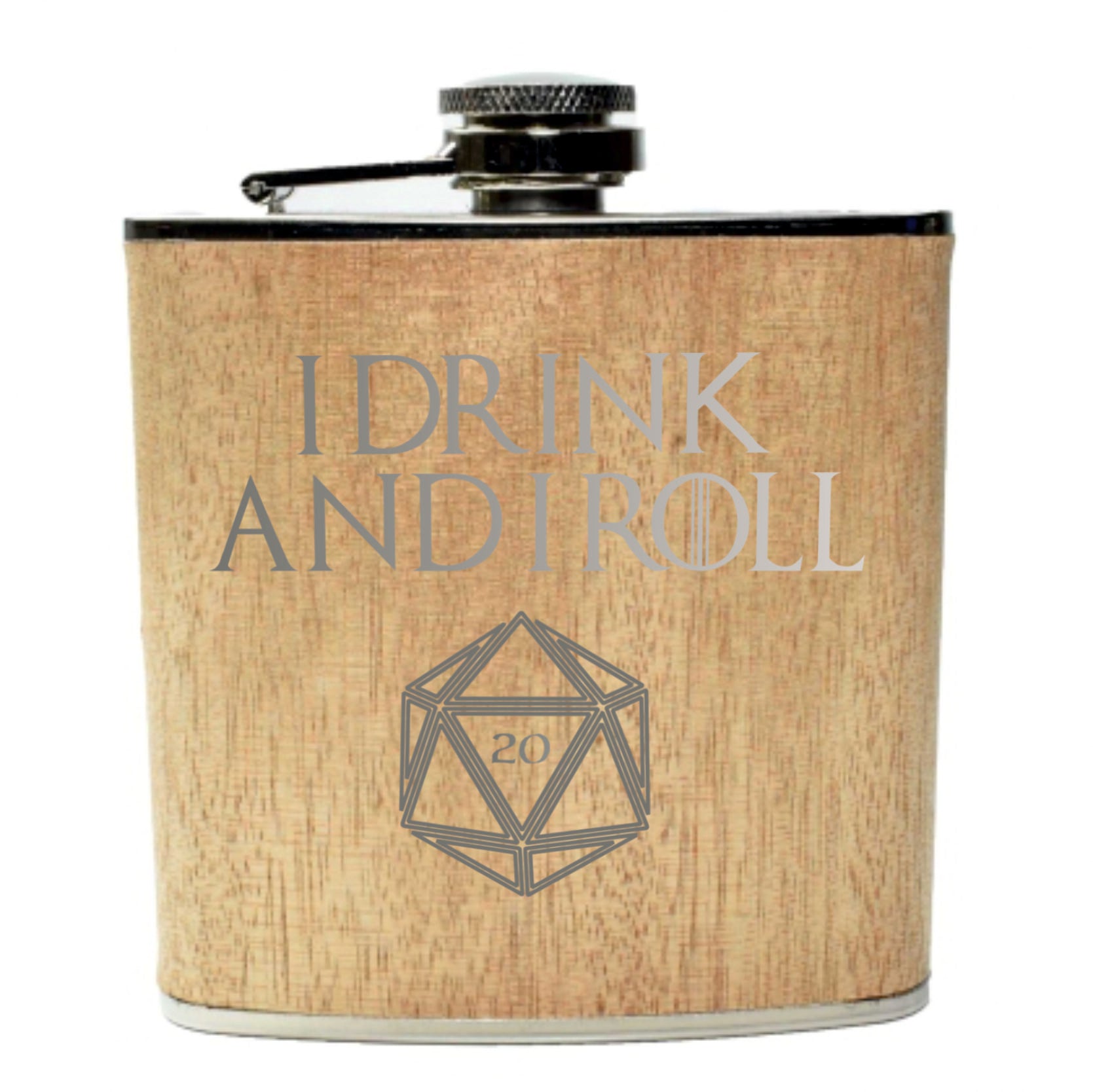 I Drink and I Roll 20 Game of Thrones and Dungeons and Dragons Inspired Hip Flask Set by Fandomonium