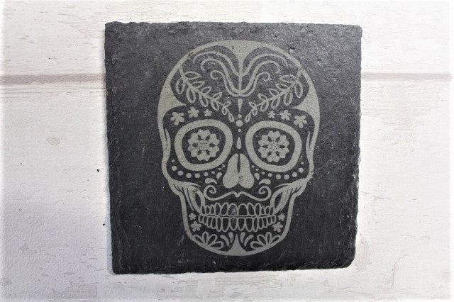 Candy Skull Engraved Slate Coaster Set