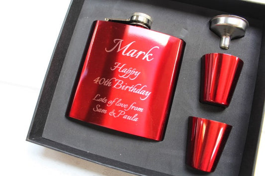 Personalised Engraved Hip Flask Gift Set