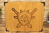 An impressive, budget friendly addition to your RPG setup. Featuring Fandomonium's ever-popular D20 Sigil design, the screen's 3 sections fold on hinges and has an antique effect catch for easy storage. The finish is aged and antiqued by hand to give you that rustic, tavern feel. Hand made by Fandomonium