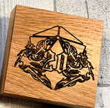 Black Smoke Swirl Polyhedral Dice Set In Polished Oak Gift Box