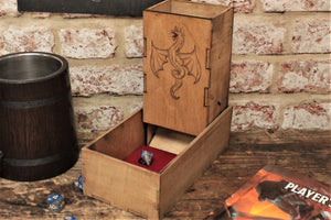 Dragon design hand made wooden dice tower / dice roller by Fandomonium
