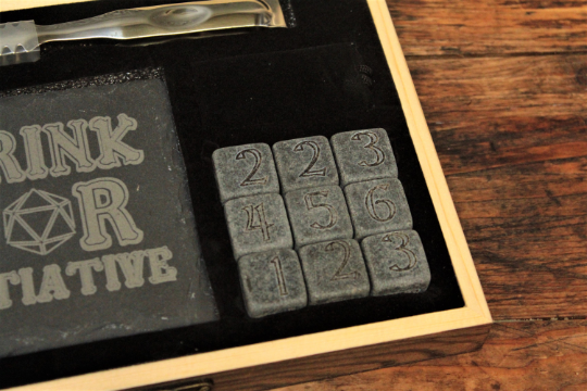 Drink For Initiative DND Drinking Gift With Whiskey Stones & Engraved Coasters