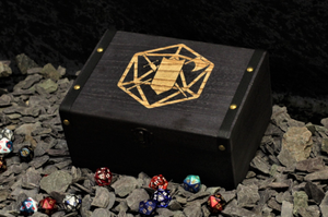 Fighter class engraved solid wood dice box with PU leather banding and metal studs. Free UK delivery with Fandomonium