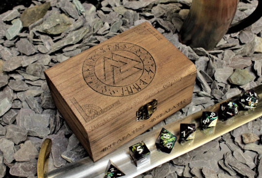 Valknut Design Engraved Wooden Dice And Trinket Box. Free Delivery By Fandomonium